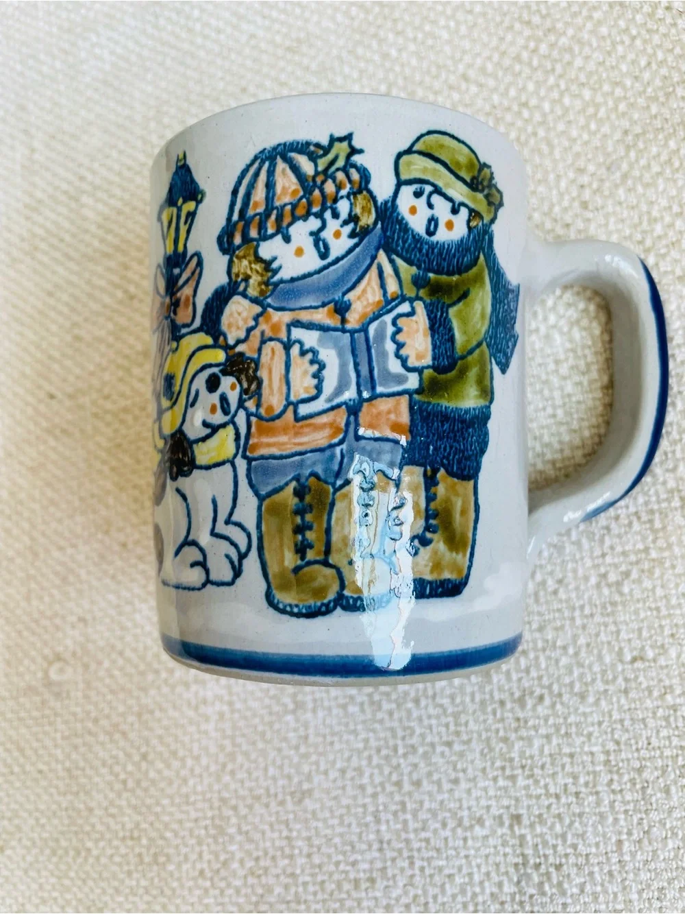 Louisville Stoneware Christmas Carol Blue & White Ceramic Coffee Mug